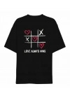 14 Şubat Sevgililer Günü Love Always Wins Baskılı Oversize Bisiklet Yaka T-shirt - Siyah