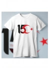 15 Temmuza Özel Tasarım Ay Yıldız Baskılı T-shirt - Beyaz