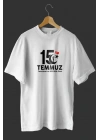 15 Temmuza Özel Tasarım Baskılı T-shirt - Beyaz