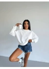 2 iplik bisiklet yaka sweat beyaz f2339