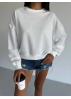 2 iplik bisiklet yaka sweat beyaz f2339