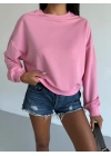 2 iplik bisiklet yaka sweat pembe f2339