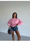 2 iplik bisiklet yaka sweat pembe f2339