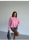 2 iplik bisiklet yaka sweat pembe f2339
