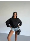 2 iplik bisiklet yaka sweat siyah f2339