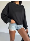 2 iplik bisiklet yaka sweat siyah f2339
