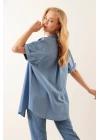 20120 Oversize Kısa Kollu Gömlek - İndigo