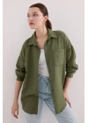 20153 Tek Cepli Oversize Keten Gömlek - Haki