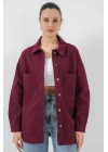 20192 Oversize Gabardin Gömlek Ceket - Bordo