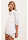 20213 Oversize Kısa Kol Basic Gömlek - Beyaz