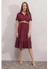 2292 Kemerli Elbise - Bordo