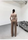 230 Gr Poly Viscose Lycra Metal Düğme Palazzo Pantolon