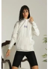 24 Sırt Baskılı Ovresize Üç İplik Kapüşonlu Sweatshirt - Beyaz