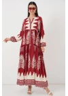 2423 Otantik Desenli Tesettür Elbise - G.Bordo