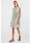 2501 Desenli Sıfır Kol Şifon Elbise - Mint