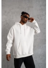 3 İplik Kapşonlu Sweatshirt Hoodie - Beyaz