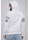 3 İplik Pamuklu Kapüşonlu Baskılı SweatShirt Hoodie - Beyaz