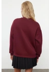 3 iplik şardonlu bisiklet yaka sweatshirt bordo