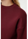 3 iplik şardonlu bisiklet yaka sweatshirt bordo