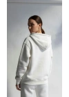 3 iplik şardonlu kapşonlu hoodie frm beyaz p510437