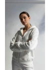 3 iplik şardonlu kapşonlu hoodie frm beyaz p510437