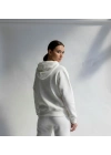 3 iplik şardonlu kapşonlu hoodie frm beyaz p510437