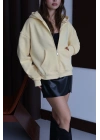 3 iplik şardonlu kapşonlu hoodie frm sarı p510437
