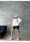 3 iplik şardonlu oversize compact kafa baskılı sweat beyaz