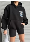 3 iplik şardonlu oversize compact kafa baskılı sweat siyah