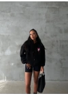 3 iplik şardonlu oversize compact ördek baskılı sweat siyah