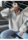 3 iplik Şardonlu yarım fermuarlı sweatshirt gri