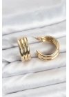 3lü Görünüm 316L Çelik Gold Renk Kadın Küpe