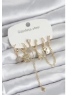 316L Çelik Gold Renk 6lı Set Charmlı Kadın Küpe