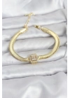 316L Çelik Gold Renk Baget Zirkon Taşlı Yılan Zincirli Kadın Bileklik