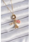 316L Çelik Gold Renk Eyfel Kulesi Fotoğraf Makinesi Figür Charm Model Kadın Kolye