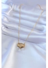 316L Çelik Gold Renk Lotus Model Zirkon Taşlı Kadın Kolye