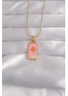 316L Çelik Gold Renk Pembe Mineli Güneş Model Tarot Kolye