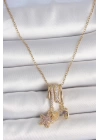 316L Çelik Gold Renk Sallantı Zirkon Taşlı Mor Taşlı Ayıcık Figür Charm Kadın Kolye