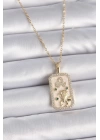 316L Çelik Gold Renk Zincir Aslan Burcu Zirkon Taşlı Kadın Kolye