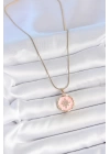 316L Çelik Gold Renk Zincir Pembe Mineli Zirkon Taşlı Kuzey Yıldız İşlemeli Madalyon Model Kadın Kolye