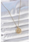 316L Çelik Gold Renk Zincr Mavi Taşlı Lotus Model Kadın Kolye