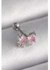 316L Çelik Gümüş Renk Pembe Zirkon Taşlı Fiyonk Tragus Piercing