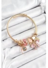 316L Çelik Pembe Zirkon Taşlı Kelebek Model Gold Renk Charm Bileklik