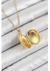 316L Çelik Zincir Açılabilir Madalyon Model Zirkon Taşlı Gold Renk Kadın Kolye