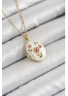 316L Çelik Zincir Açılabilir Sanatsal Vintage Çiçek Model Gold Renk Kadın Kolye