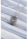 316L Çelik Zincir Eskitme Gümüş Renk Pembe Mineli Kalp Figürlü Tarot Kolye