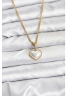 316L Çelik Zincir Gold Renk Bombeli Kalp Model Kadın Kolye