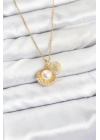 316L Çelik Zincir Gold Renk İncili Deniz Kabuğu Model Zirkon Taşlı Kadın Kolye