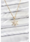 316L Çelik Zincir Gold Renk Kar Tanesi Model Zirkon Taşlı Kadın Kolye