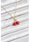 316L Çelik Zincir Gold Renk Kiraz Model Kadın Kolye